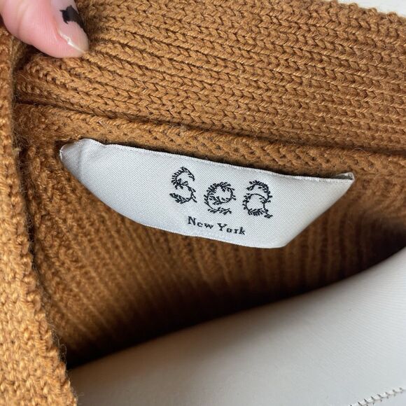 Sea NY Cardigan Women XS Brown Balloon Sleeve Wool Blend Luxury Preppy Flaw - Picture 4 of 10